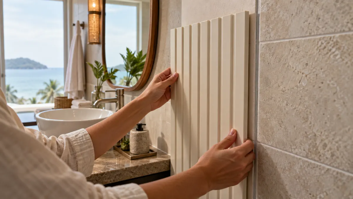 Illustrative coastal interior with wall-panel sample